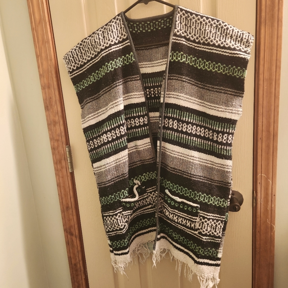 Indigenious Peoples hemp blanket Serape vest UNISEX w/ pockets OS